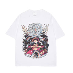 Retro Unisex Luffy Printed Washed Loose T-shirt