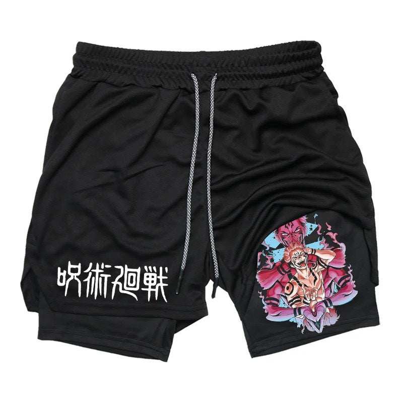 Casual Anime Printed Double-layer Fitness Shorts