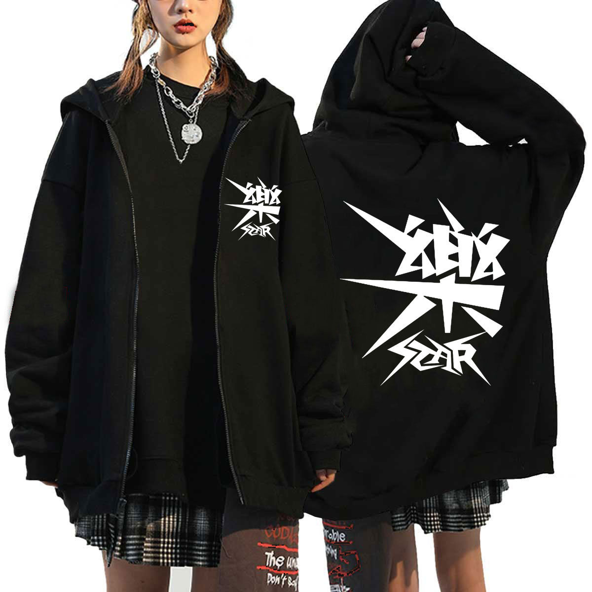 Chic KPOP Letter Printed Loose Zipper Hoodie