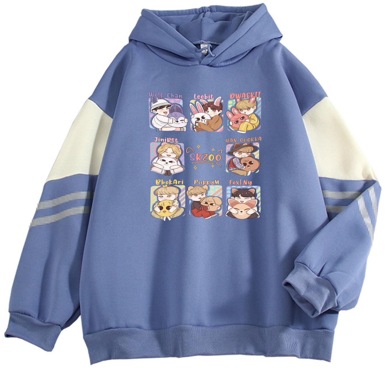 Casual SK Cartoon Color Block Pullover Hoodie