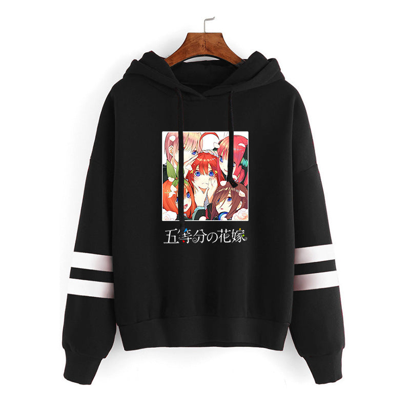 Women's Anime Printed Loose Striped Hoodie