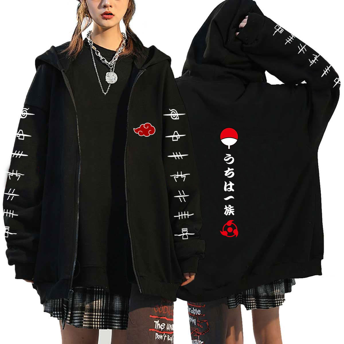 Unisex Trendy Anime Print Zipper Casual Hoodie