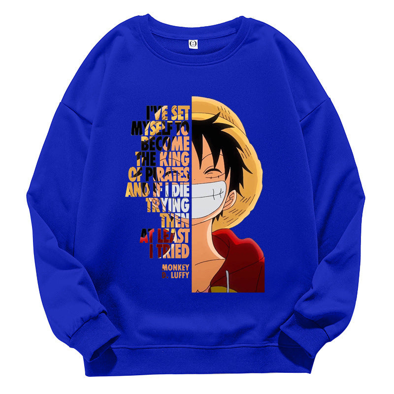 Unisex Luffy Printed Crew Neck Long-sleeved Sweatshirt