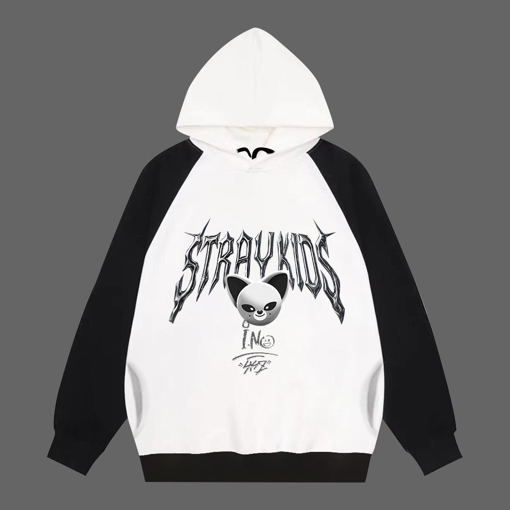 Black and White KPOP Doll Printed Hoodie