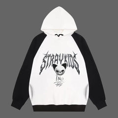 Black and White KPOP Doll Printed Hoodie