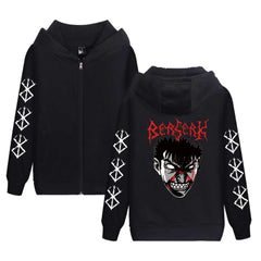 Unisex Anime Printed Black Zip Up Hoodie