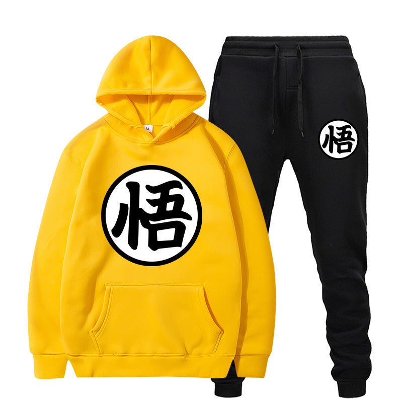 Men's Anime Logo Print Sports Hoodie Loose Pants