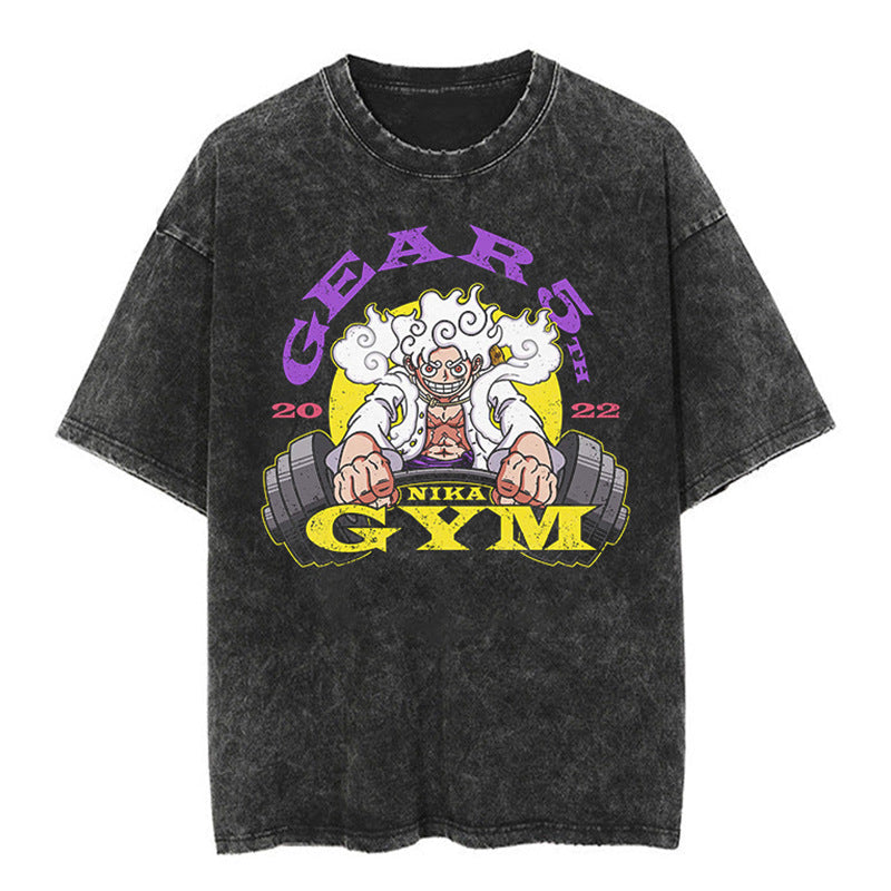 Vintage Luffy Anime Washed Short-sleeved T-shirt