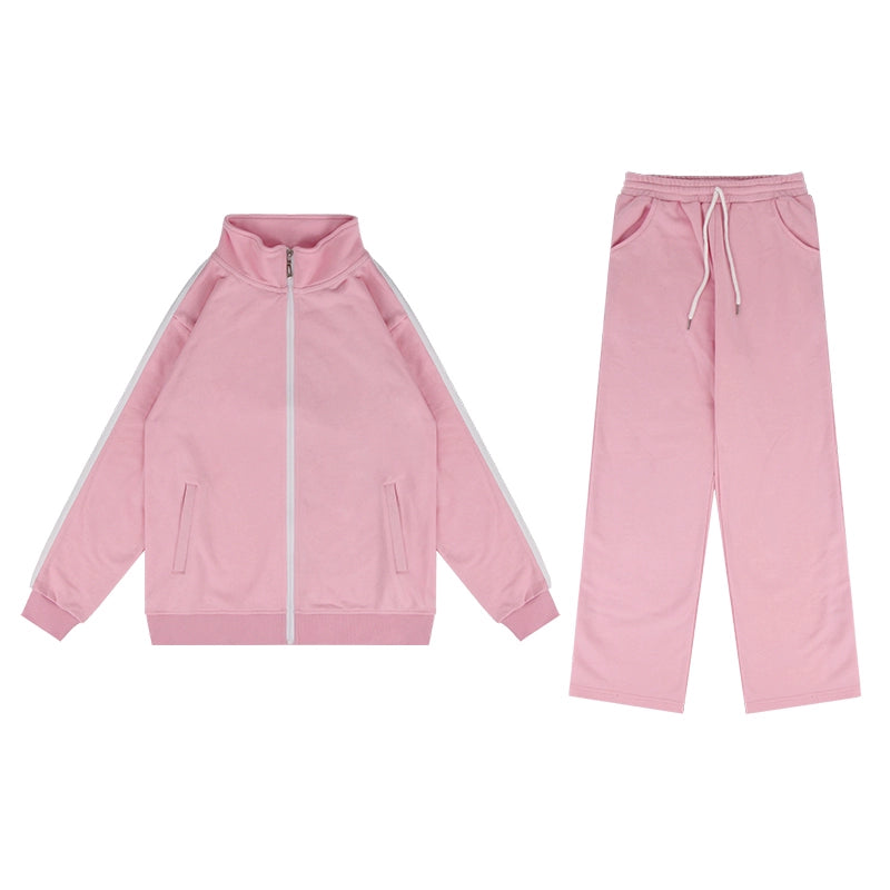 Chic Rock Cosplay Pink Loose Coat with Pants Tracksuit