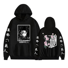 Casual Anime Pattern Print Pocket Drawstring Hoodie
