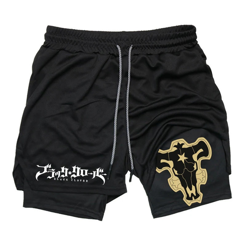 Men's Anime Double Layer Fitness Sports Shorts