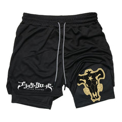 Men's Anime Double Layer Fitness Sports Shorts