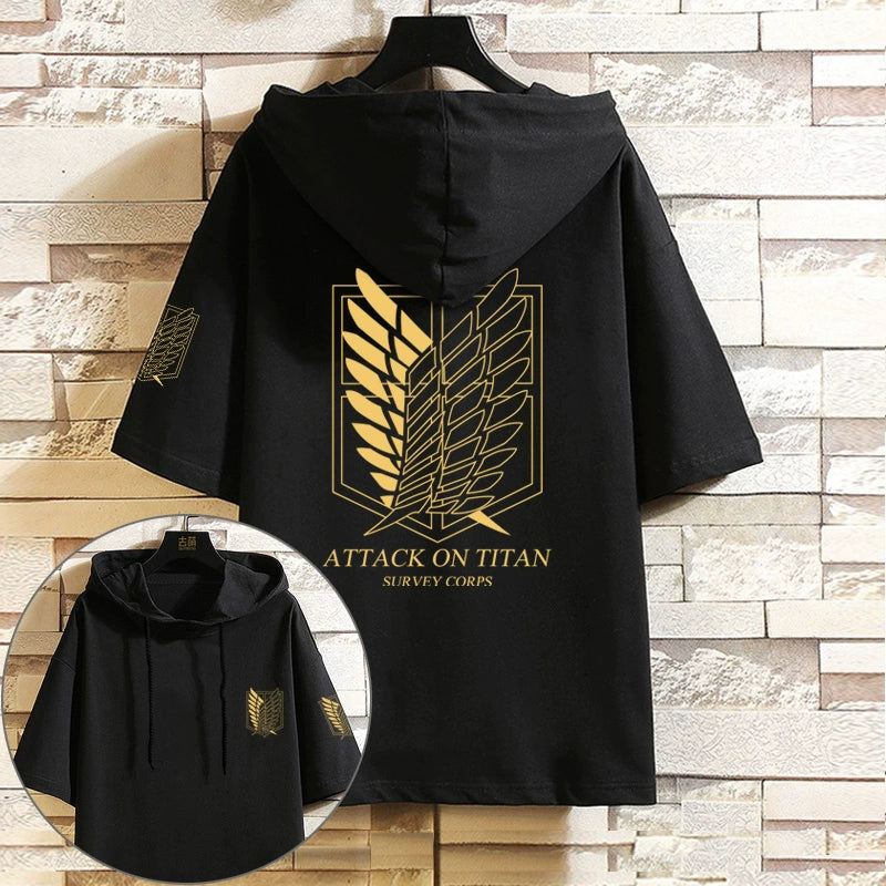 Men's Anime Hooded Short Sleeve Cotton T-Shirt