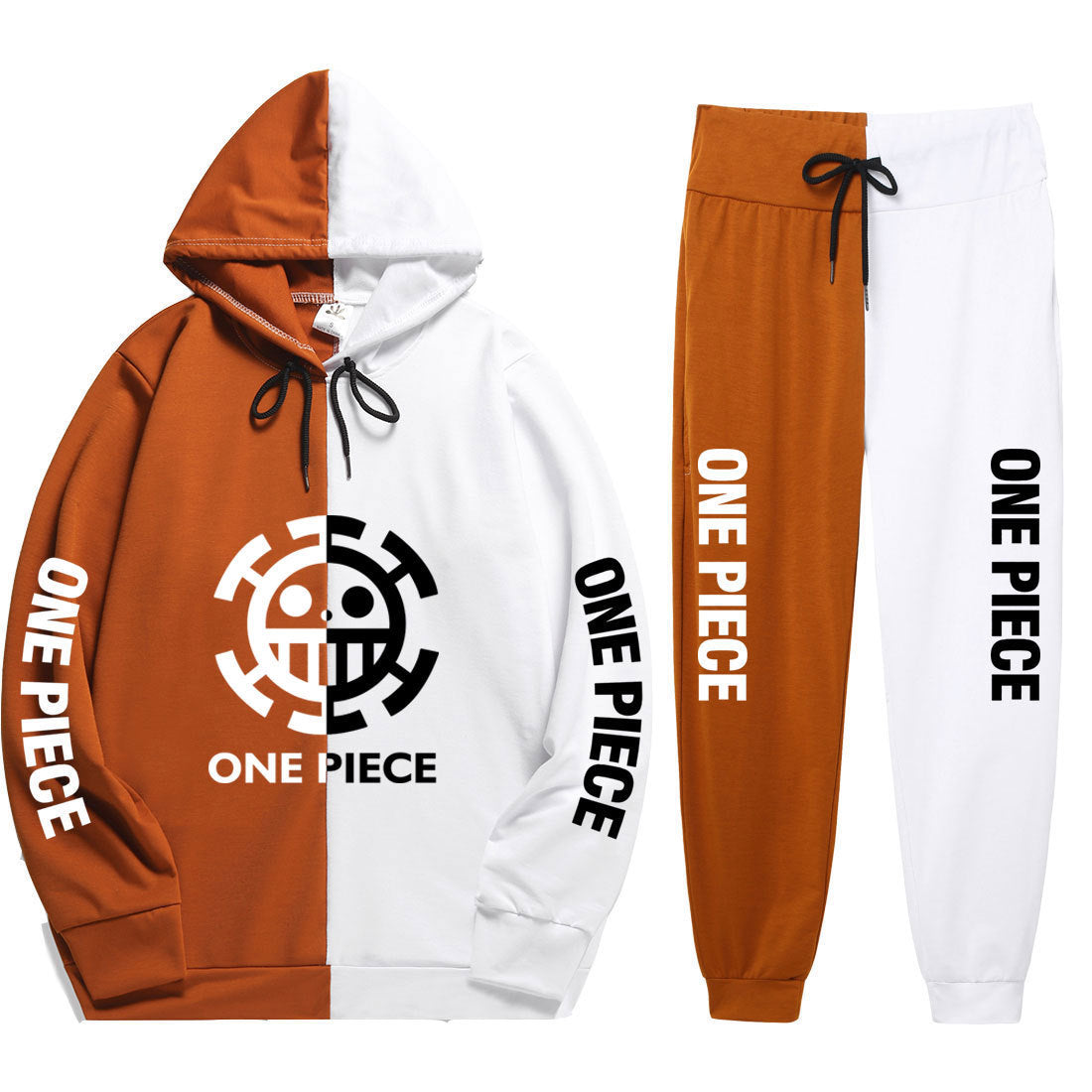 Unisex Color Block Loose Hoodie and Pants Co-ords