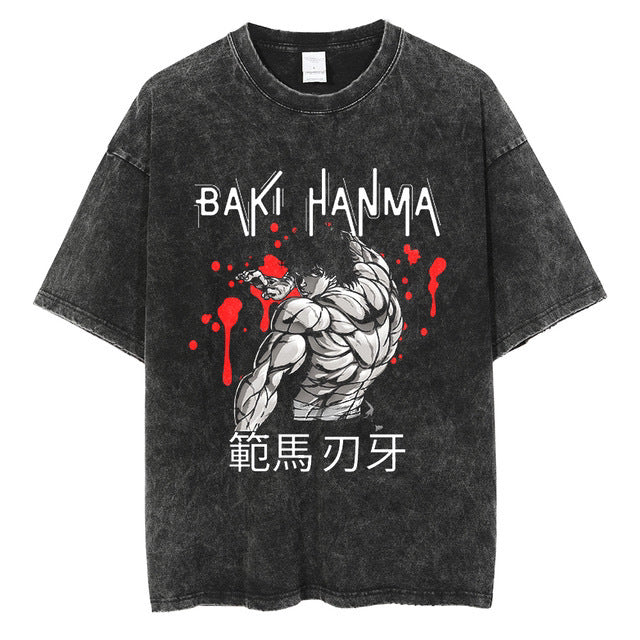 Vintage Washed Baki Anime Casual T-shirt