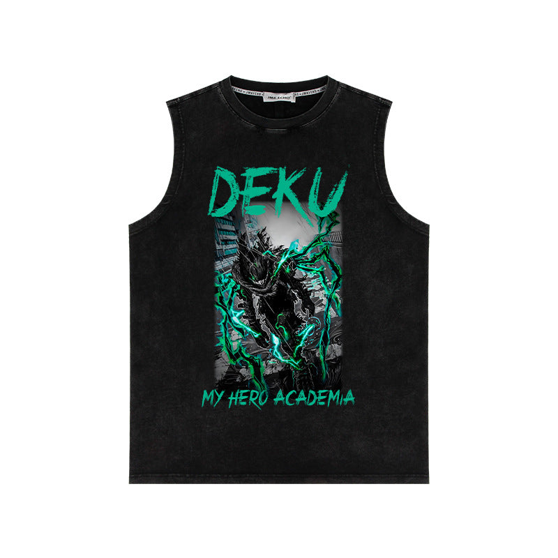 Retro Washed Anime Men's Loose Sleeveless Vest