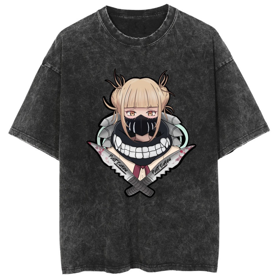 Casual Anime Deku Dabi Pattern Washed T-shirt