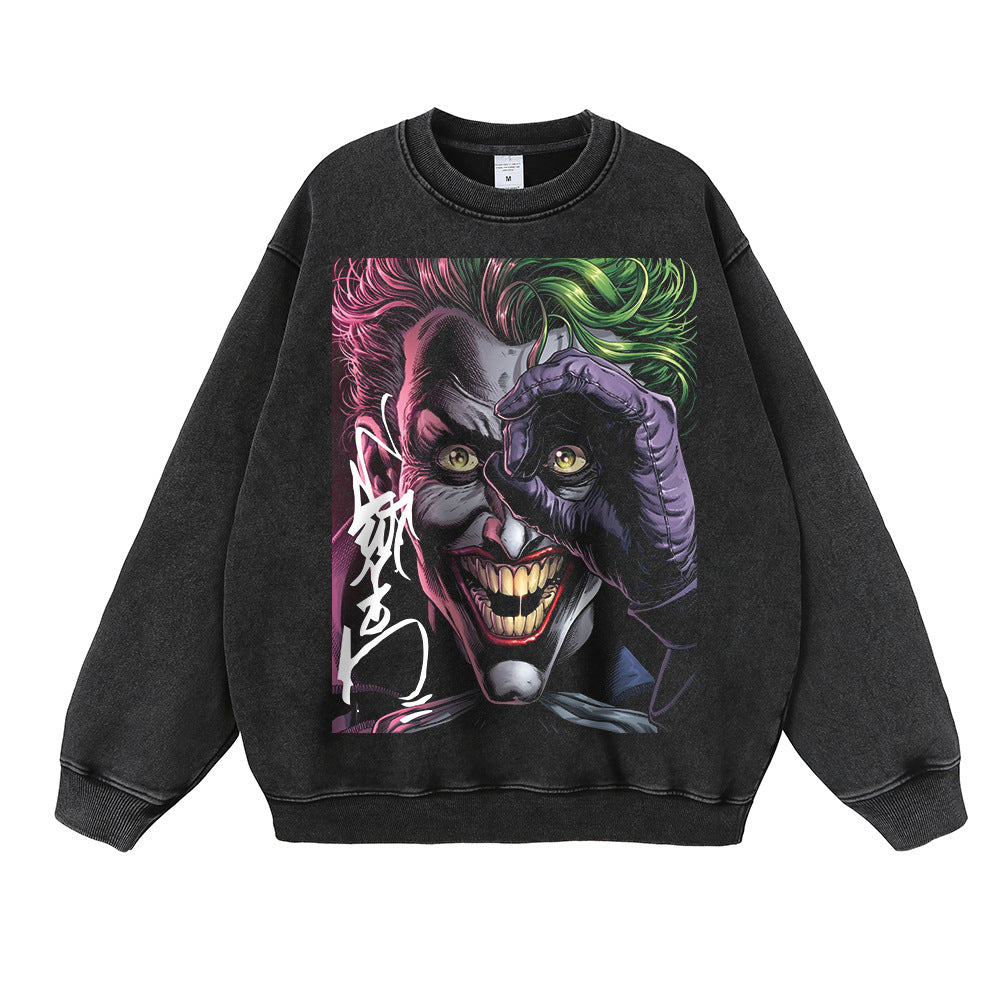 Trendy Anime Crew Neck Washed Loose Sweatshirt