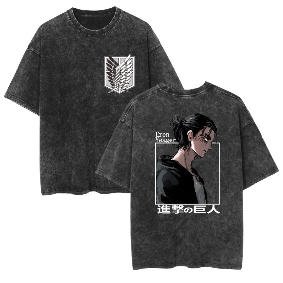 Vintage Anime Graphic Casual Cotton Washed T-Shirt