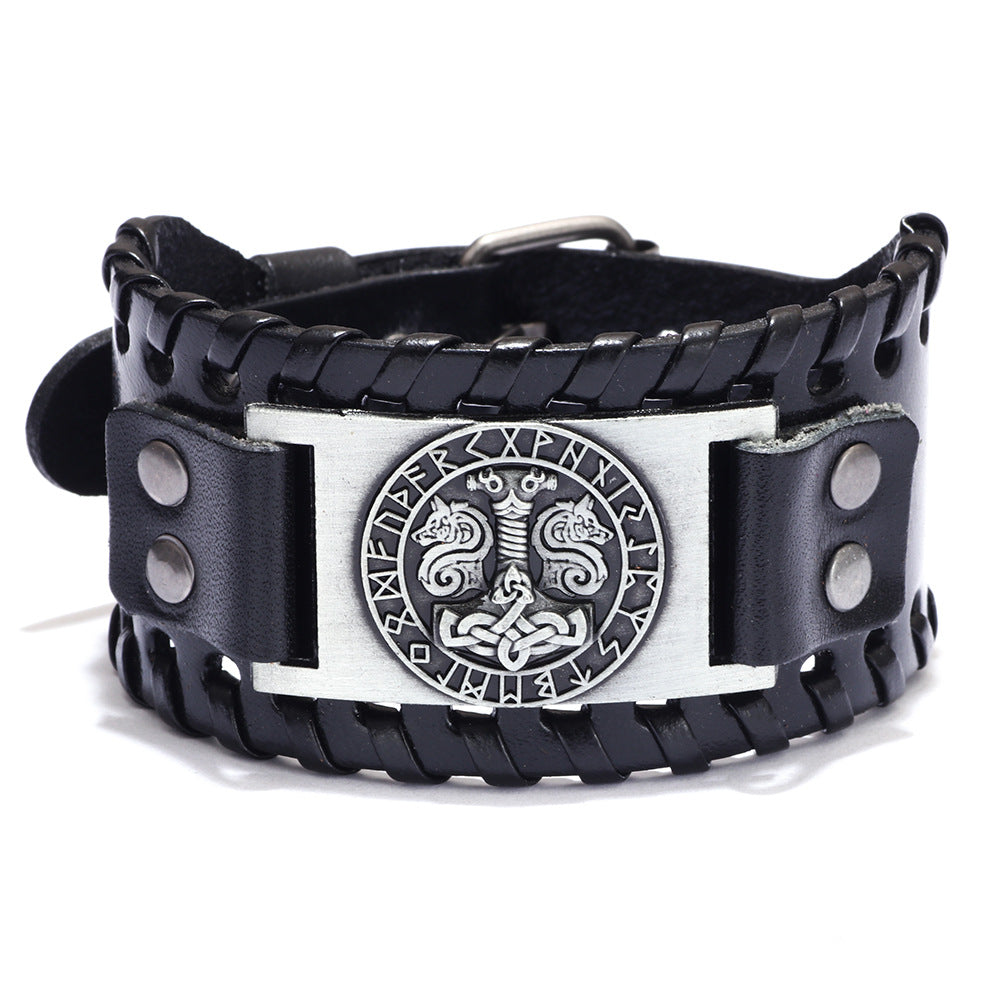 Men's Wolf Head Leather Bracelet