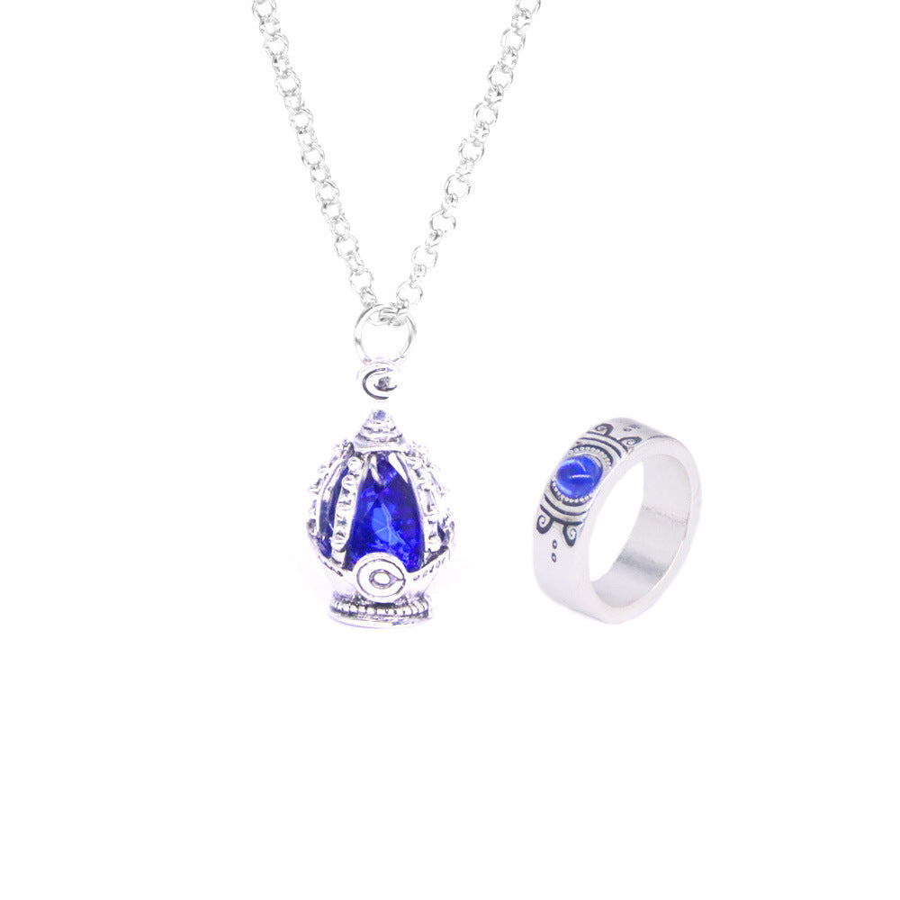 Anime Gem Pendant Necklace Ring Set