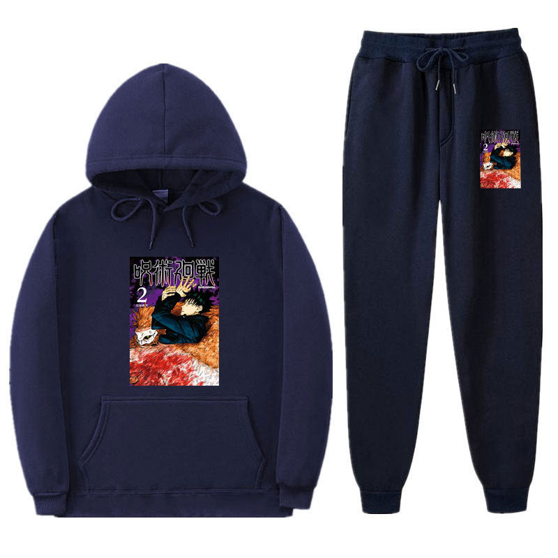 Men's Anime Print Loose Casual Hoodie Pants Set