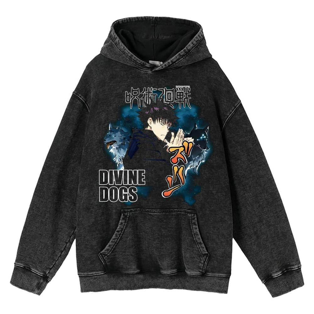 Unisex Anime Print Washed Loose Hoodie