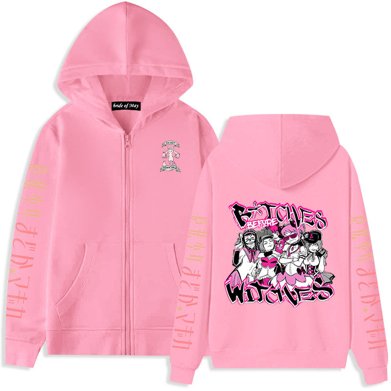 Lovely Girls Anime Print Zipper Hoodie