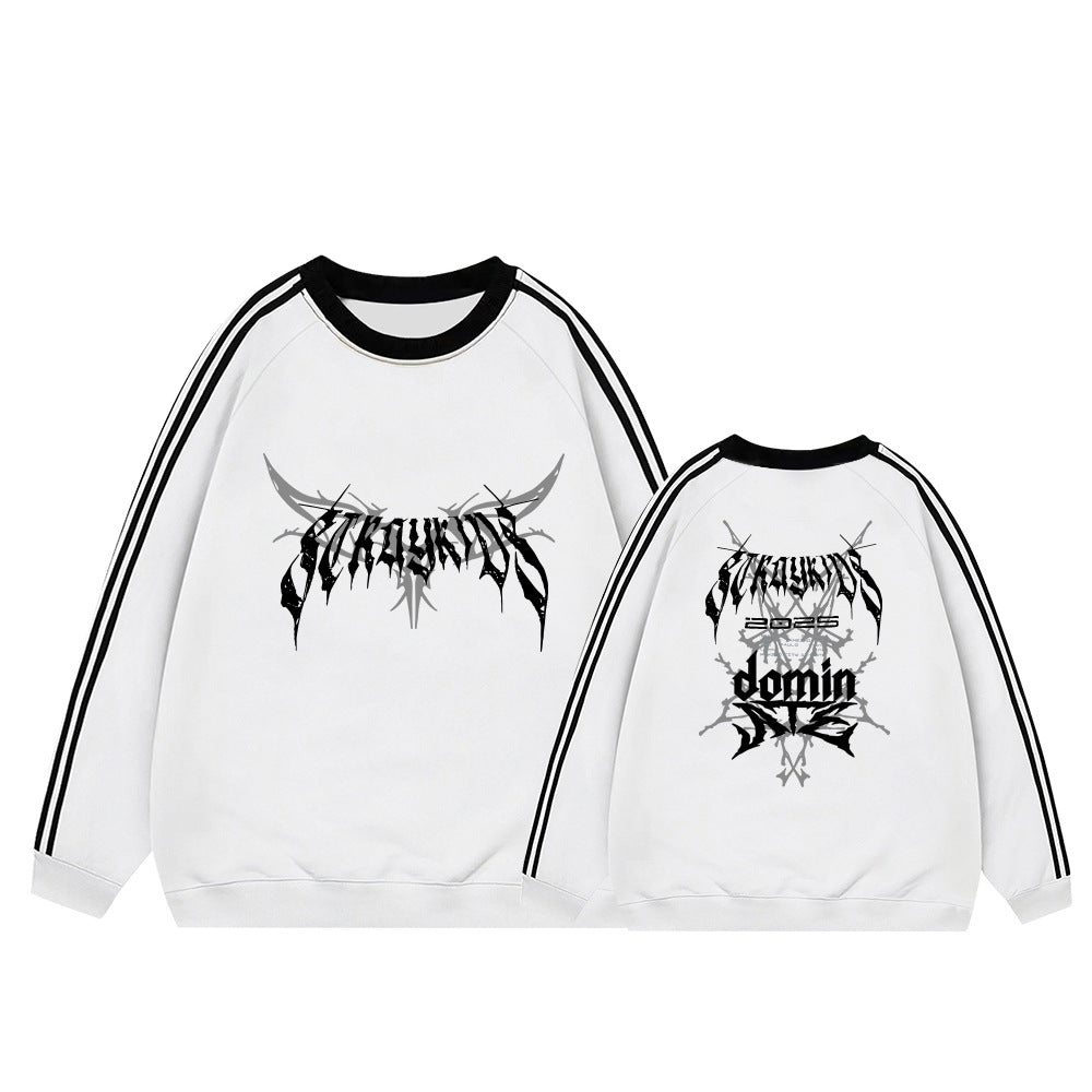 Kpop Striped Round Neck Pullover Sweatshirt