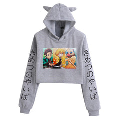 Girls Sexy Anime Print Cat Ears Cropped Hoodie