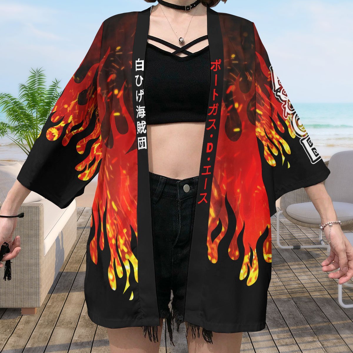 Unisex Relaxed 3d Print Fire Fist Ace Kimono Cape