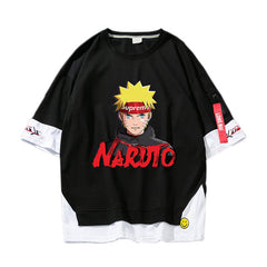 Unisex Anime Kakashi Fake Two-piece Loose T-shirt