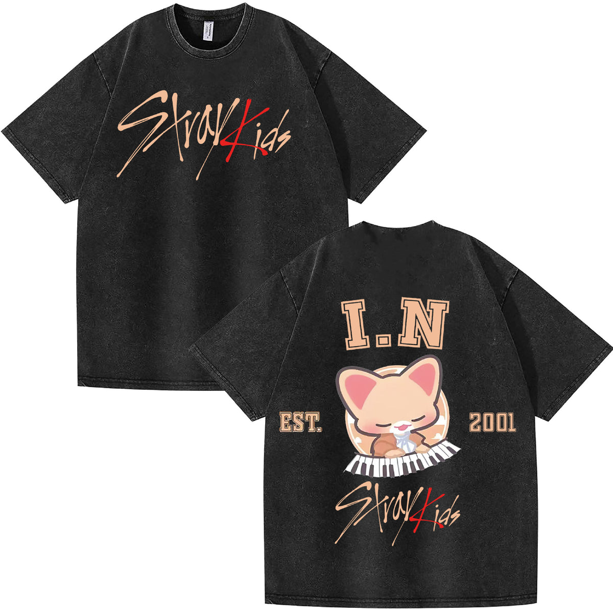 KPOP IN Graphic Washed Short-sleeved T-shirt