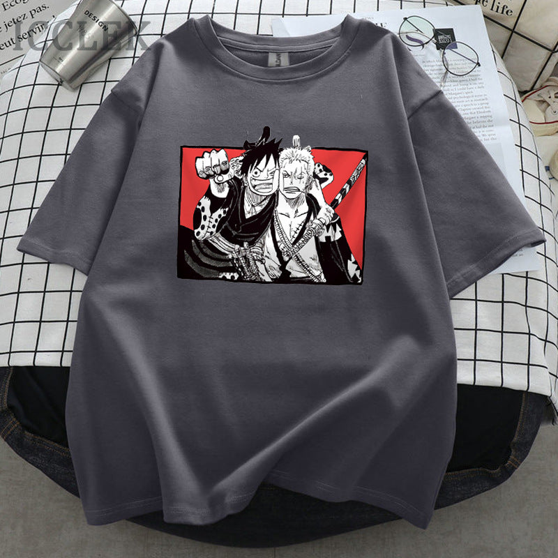 Unisex Luffy Zoro Loose Crew Neck T-Shirt