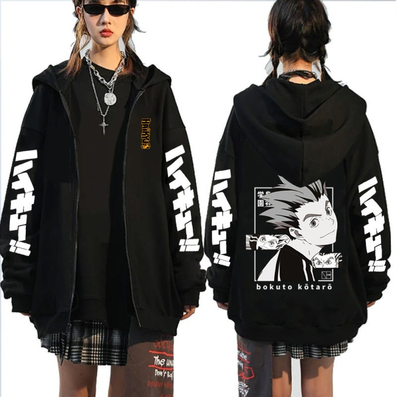 Unisex Anime Pattern Casual Zipper Hoodie