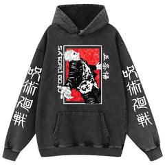 Unisex Retro Washed Anime Pattern Loose Hoodie