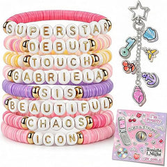 Y2K Katseye Beaded Bracelet Keychain Set