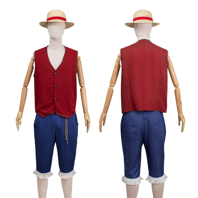 Men's Luffy Vest Straw Hat Suit Cosplay Costume