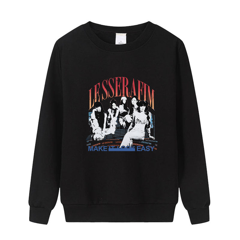 Kpop Graphic Round Neck Pullover Sweatshirt