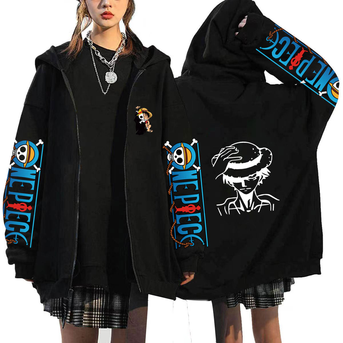 Unisex Luffy Printed Hooded Zipper Jacket