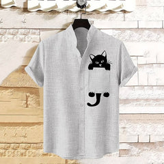 Men's Cat Digital Print Stand-up Collar Shirt