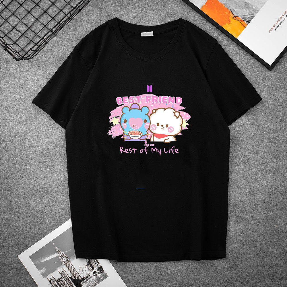 Cute Kpop Cartoon Casual Short Sleeve T-shirt