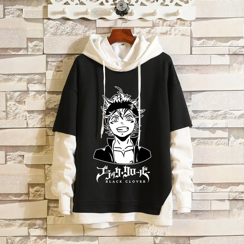 Men's Asta Anime Casual Fake Two-piece Hoodie