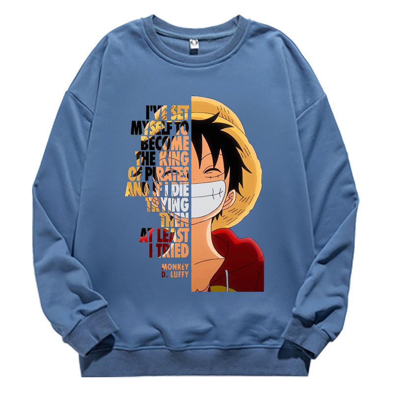 Unisex Luffy Printed Crew Neck Long-sleeved Sweatshirt