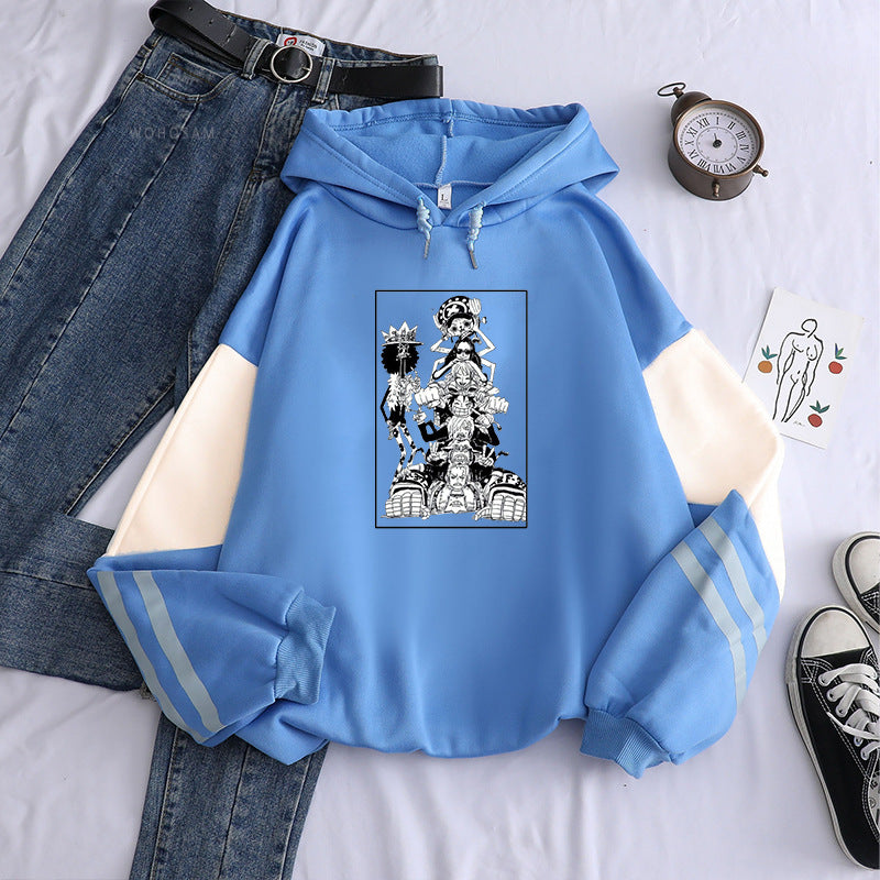 Unisex Luffy Chopper Print Patchwork Hoodie