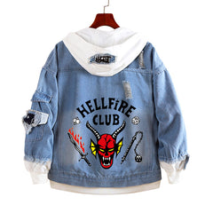 Unisex TV Logo Fake Two Piece Loose Denim Jacket