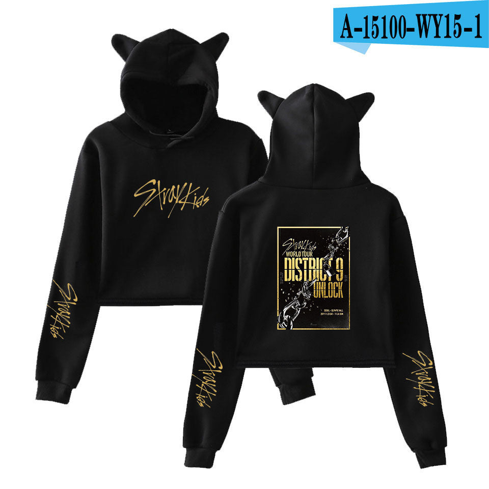 Women's SKZ Cute Cat Ears Crop Hoodie
