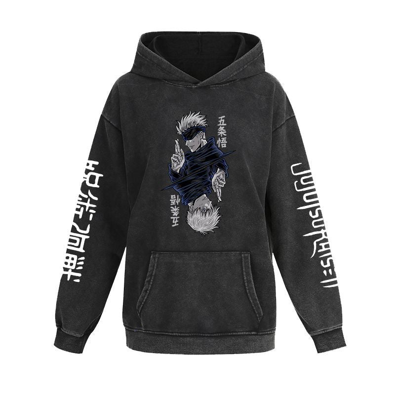 Unisex Vintage Anime Washed Casual Loose Hoodie