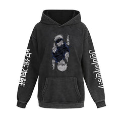 Unisex Vintage Anime Washed Casual Loose Hoodie