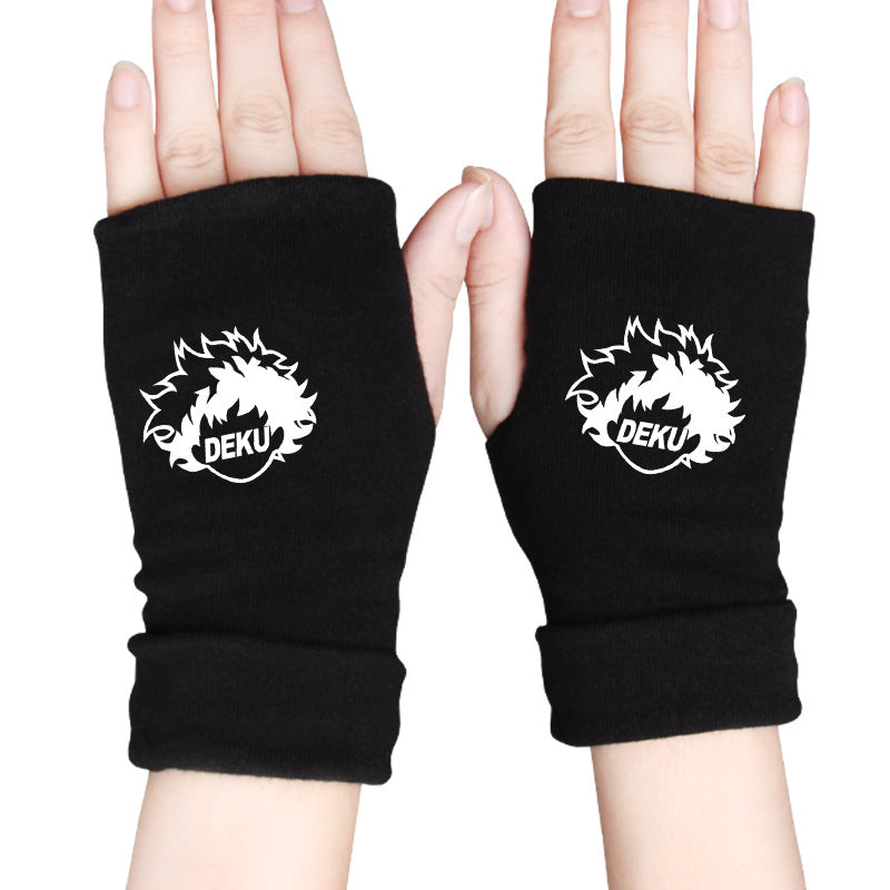 Trendy Anime Warm Half Finger Gloves